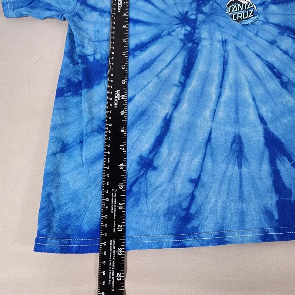 Santa Cruz Skateboards Youth Medium Blue Tie Dye Wave Logo Graphic T-Shirt